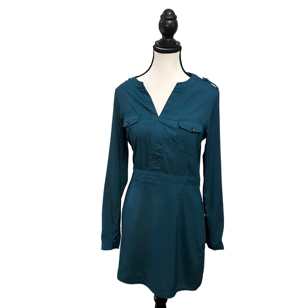Naked Zebra Green Mini Dress Long Sleeve Pockets Button Detail Size‎ Small